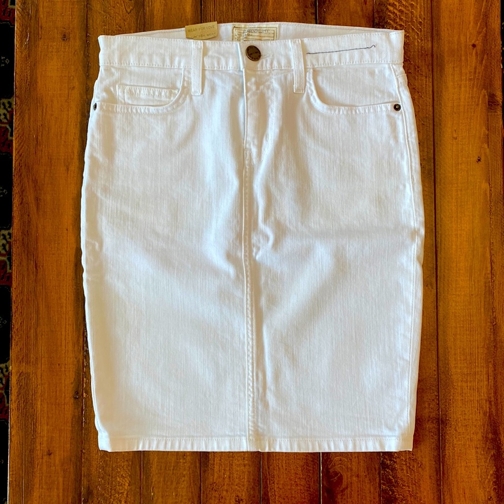 Current Elliot NWT white denim stiletto pencil skirt, knee length, size 26